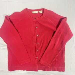 Vintage 90s Eddie Bauer Cardigan Sweater Womens XL Red Thermal Cotton Stretch